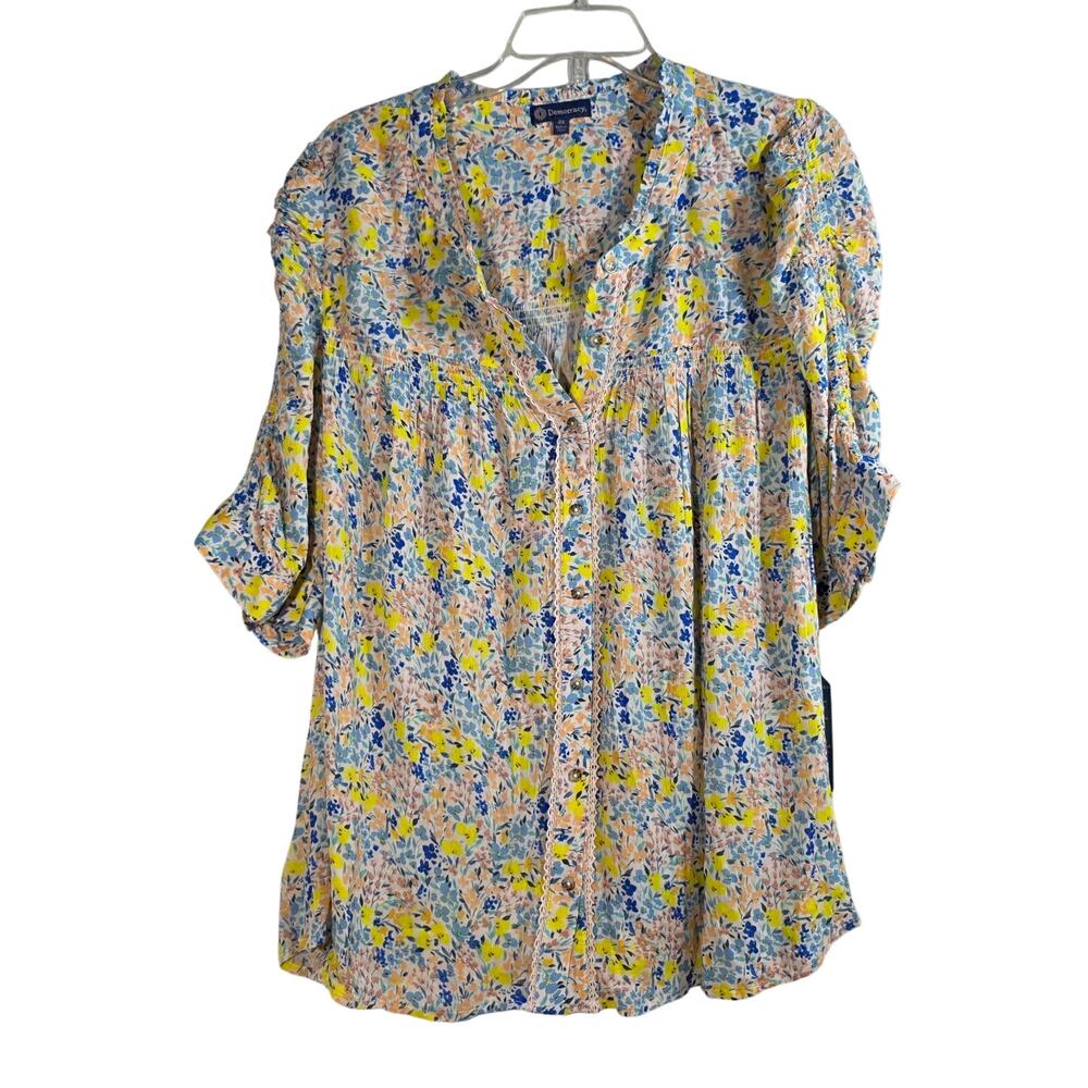 Democracy plus size 2x short sleeve button up tiny floral top cottage core NEW